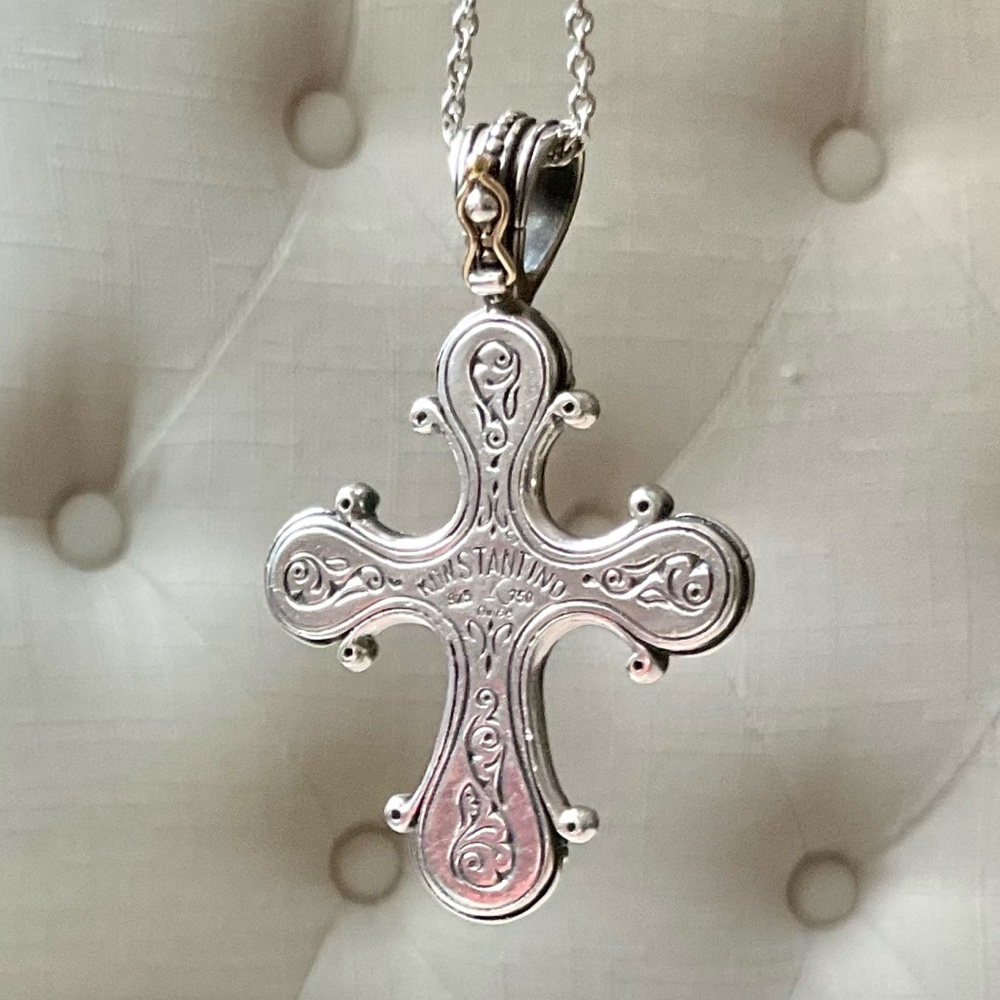 Konstantino Cross Pink Tourmaline and Aquamarine Gems - Picture 4 of 11